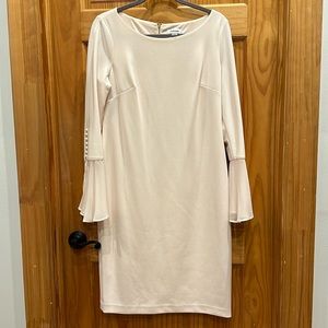 Calvin Klein- Chiffon Bell Sleeve Sheath Dress, Light Pink- Size 14